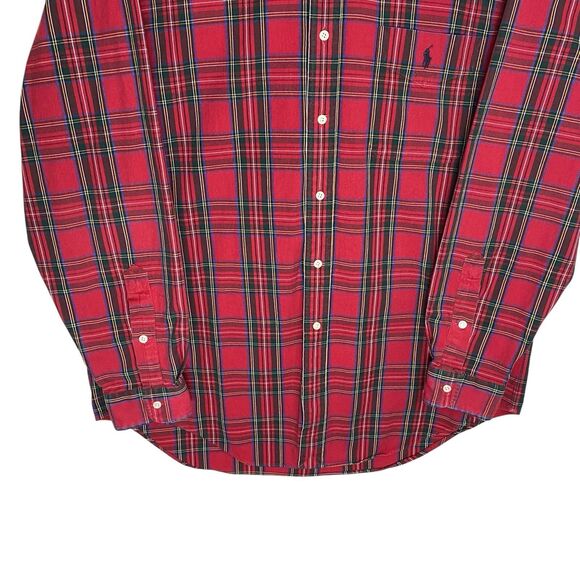 Vtg 90s Polo Ralph Lauren Big Shirt Mens L Red Button Down Plaid Pony Preppy LS - Picture 10 of 15